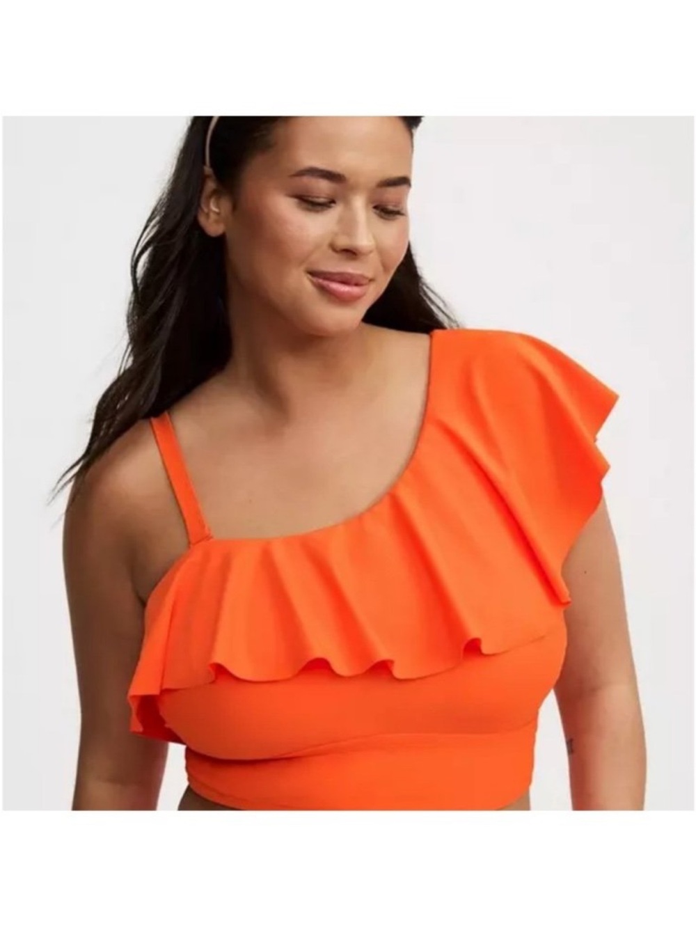 New Torrid 3x  neon Orange One-Shoulder Ruffle Bikini Top bottoms sold separate